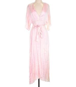 StarkX Women size Small Pink Satin Geranium Maya Maxi Dress Empire‎ Waist Belted